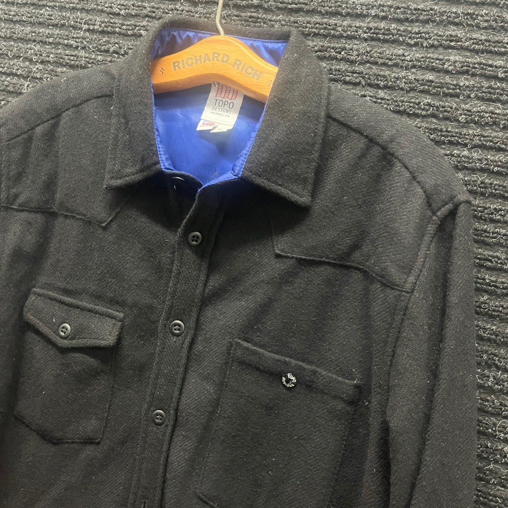 Topo Designs Mens Wool Shirt Jacket Black Western Yoke Made in USA Medium